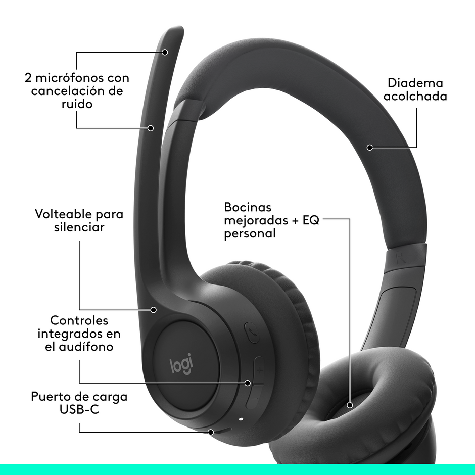 Diadema Profesional Bluetooth, Logitech Zone 300, Con Micrófono, Negro