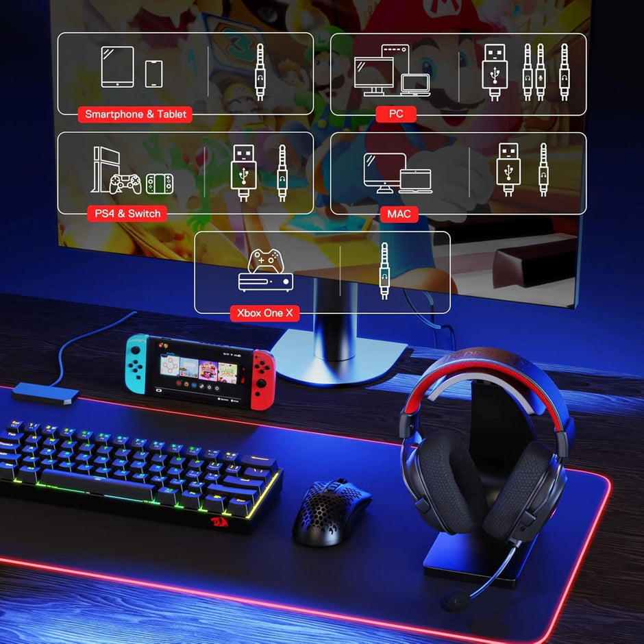 Audífonos Diadema Gamer Inalámbrica 7.1 Redragon Zeus H510 PRO Bluetooth/2.4GHz/USB Drivers 53mm - Negro