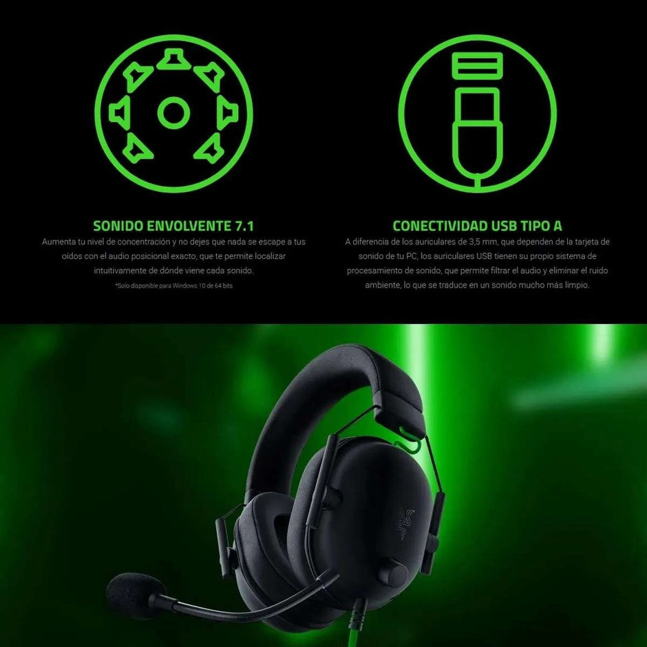Audífonos Gamer Razer BlackShark V2 X USB Sonido 7.1 Micrófono con Cancelación de Ruido
