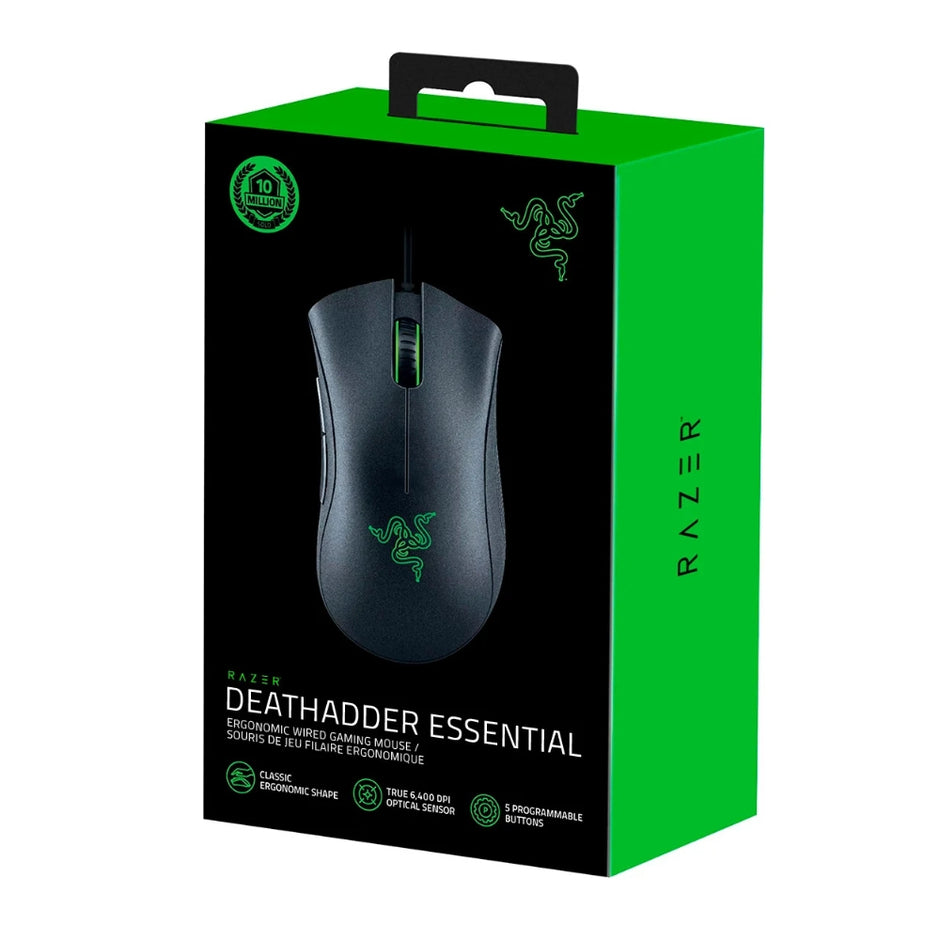 Razer DeathAdder Essential Mouse Gamer Alámbrico 6400 DPI Ergonómico para Diestros - 5 Botones Programables - Negro