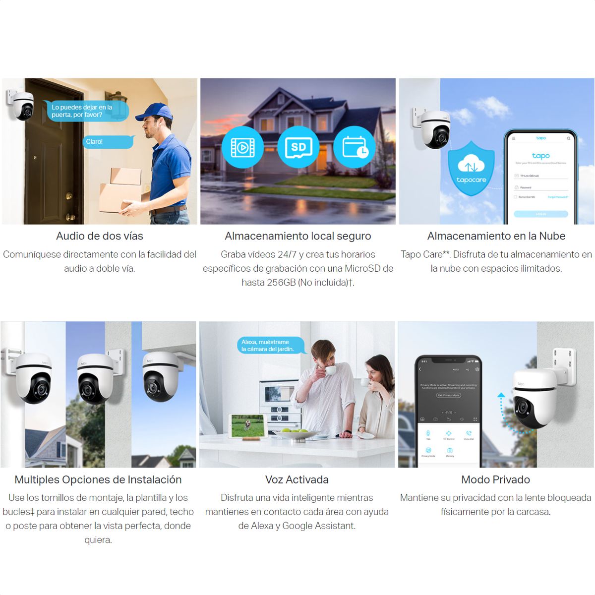Cámara Seguridad Exterior TP-Link Tapo C500 Wi-Fi 1080p Rotación 360° IP65 Rastreo Inteligente Alarma + Micro SD 128GB