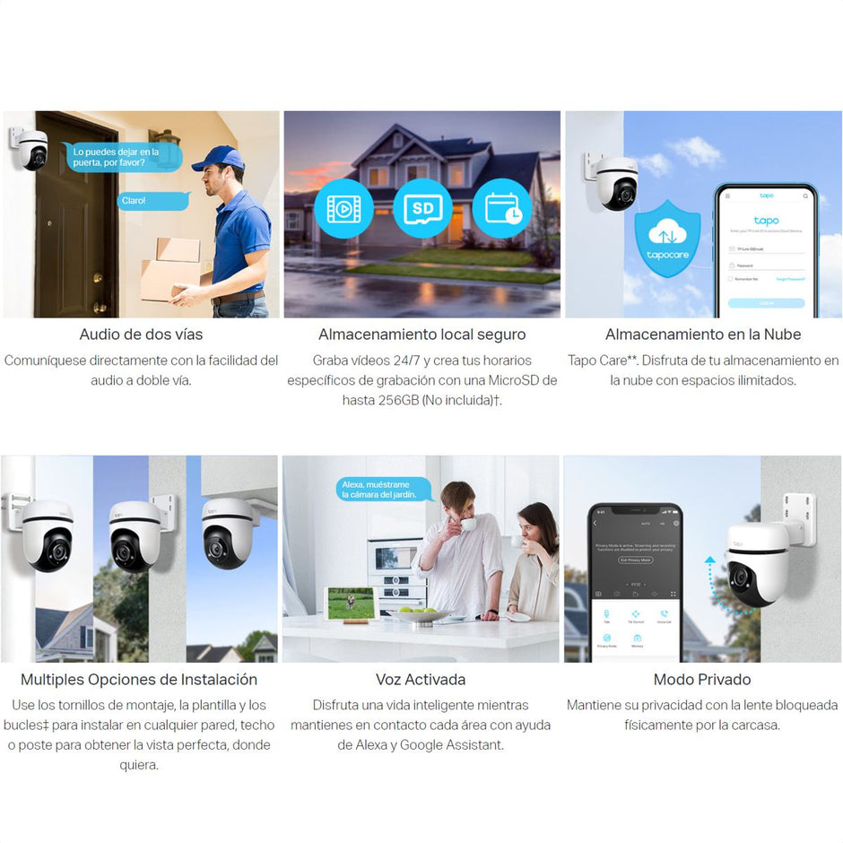 Cámara Seguridad Exterior TP-Link Tapo C500 Wi-Fi 1080p Rotación 360° IP65 Rastreo Inteligente Alarma + Micro SD 128GB