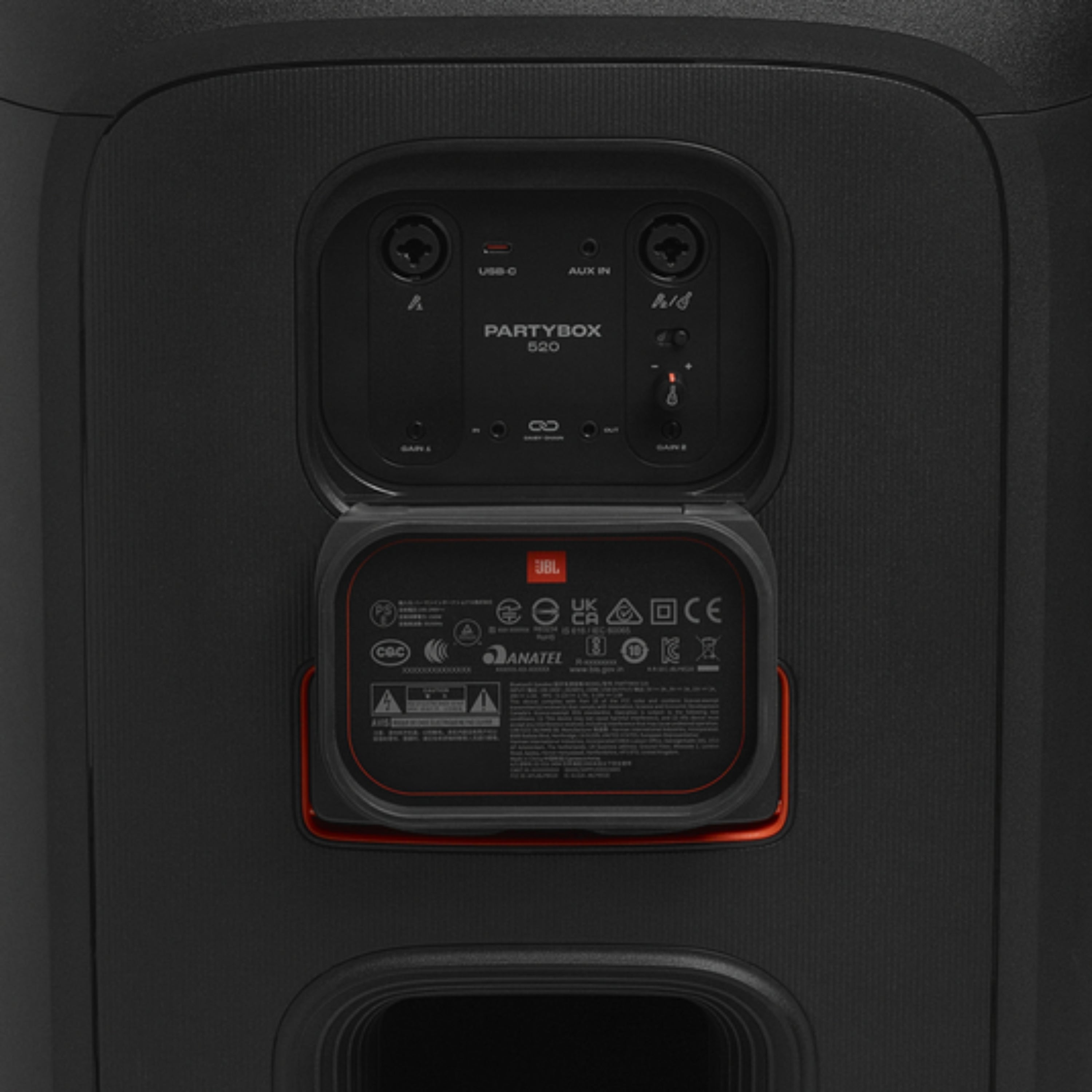 Parlante Cabina Bluetooth JBL PartyBox 520 400W RMS IPX4 Batería 18h Auracast AI Sound Boost Luces LED