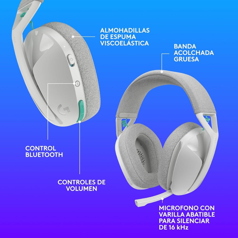 Audífonos Diadema Gamer Inalámbrica Logitech G321 LIGHTSPEED Bluetooth Flip-to-Mute PC/PS5/Switch - Blanco