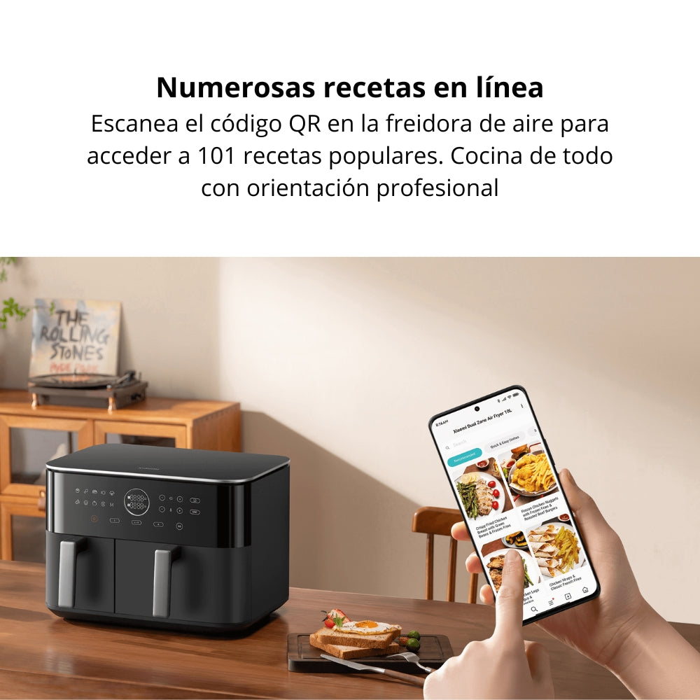 Freidora de Aire Xiaomi Dual Zone Air Fryer 10L Doble Compartimiento 101 Recetas, 9 Modos, 2700W - Negro