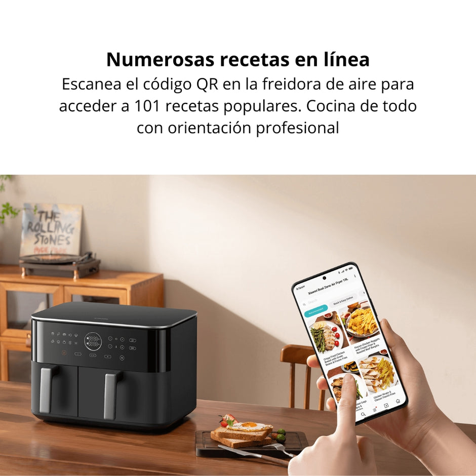 Freidora de Aire Xiaomi Dual Zone Air Fryer 10L Doble Compartimiento 101 Recetas, 9 Modos, 2700W - Negro