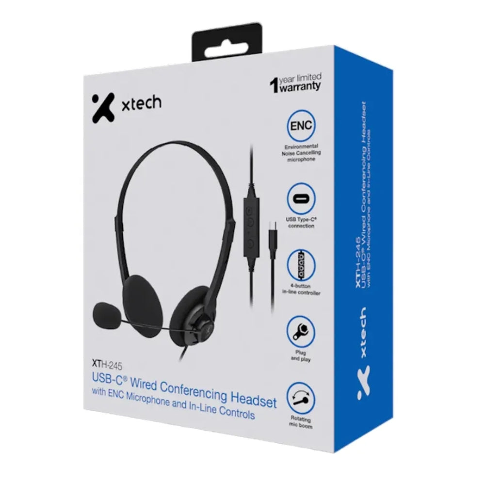 Diadema con Microfono Xtech XTH-245 USB-C Controlador Incorporado - Negro