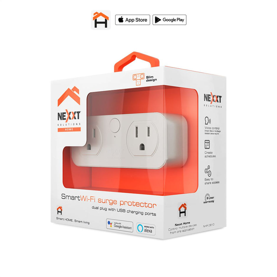 Enchufe Inteligente Nexxt NHP-D610 WiFi 2 Tomas 2 USB App Alexa Google Assistant Sobretensión