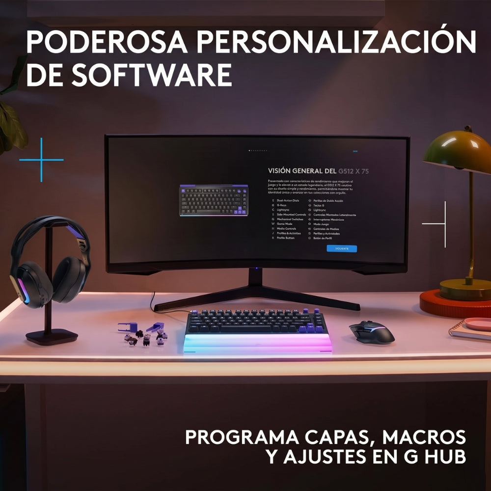 Teclado Gamer Mecanico Logitech G512 X 75 Switch Tactil + Reposamuñecas Logitech Palm Rest - Negro