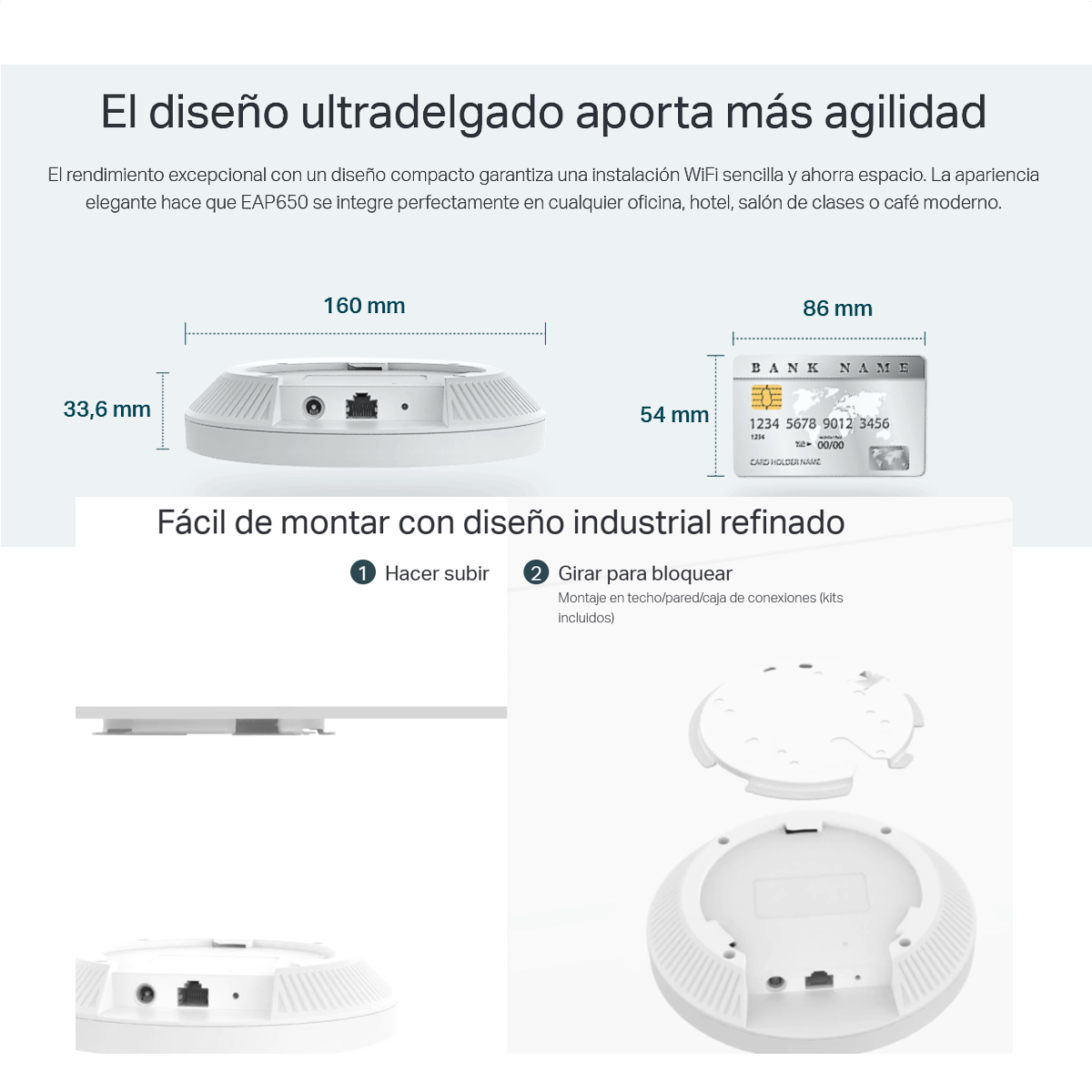 Access Point De Techo Wi-Fi 6 TP-Link EAP650 AX3000 con PoE+, Mesh y Seguridad WPA3