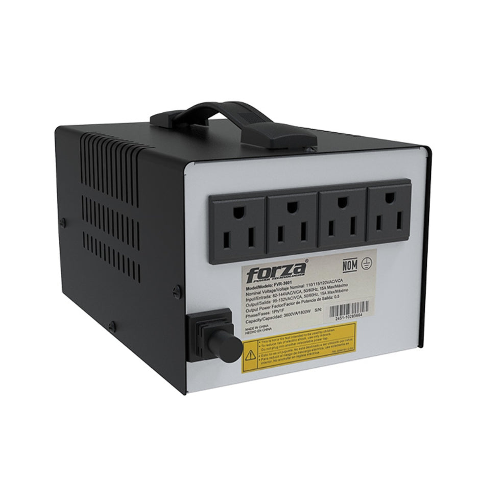 Regulador de Voltaje Forza FVR-3601 3600VA 1800W AVR con Pantalla LCD y 4 Tomas NEMA 5-15R
