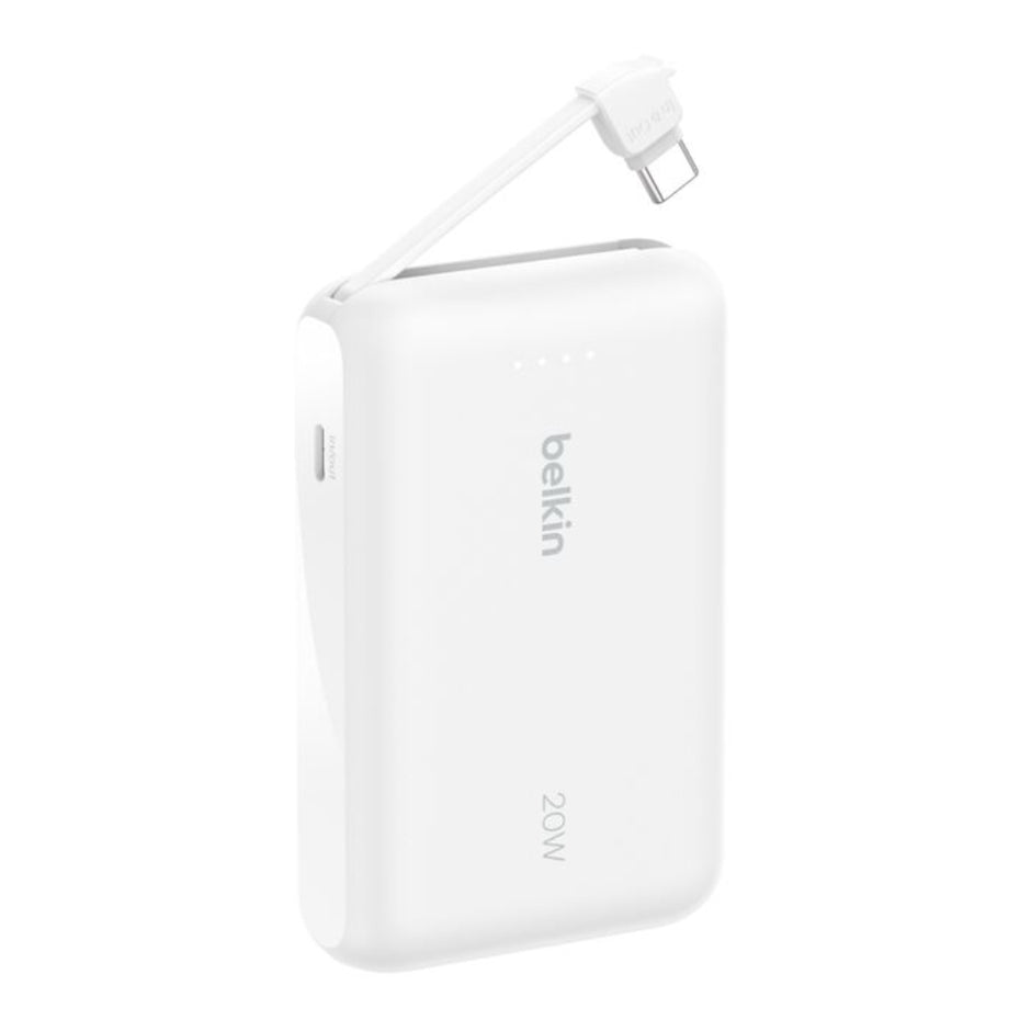 Batería Portátil Power Bank Belkin BoostCharge 10000mAh 20W Power Delivery Cable USB-C Integrado - Blanco