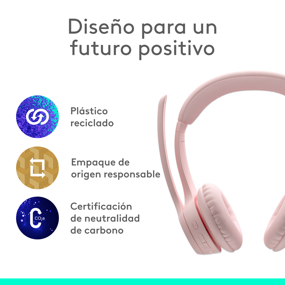 Diadema Profesional Bluetooth, Logitech Zone 300, Con Micrófono, Rosa