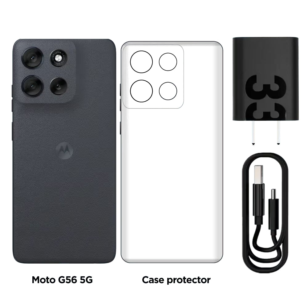 Celular Motorola G56 5G SIM+eSIM IPS 6.7” 120Hz 256GB/24GB(8+16) 50MP Sony IP68/IP69 5200mAh/30W - Negro Ostra