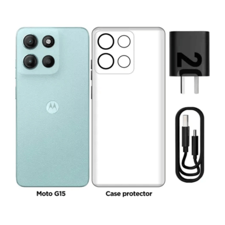 Celular Motorola G15 4G Dual SIM 6.72” FHD+ 512GB/12GB(4+8) 50MP NFC IP54 5200mAh Dolby Atmos - Celeste