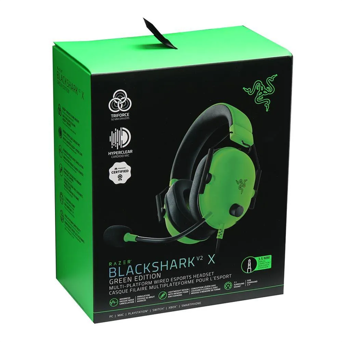 Razer Auriculares BlackShark V2 X Sonido 7.1 Mic HyperClear Cancelación Ruido PC Consolas Móvil - Verde