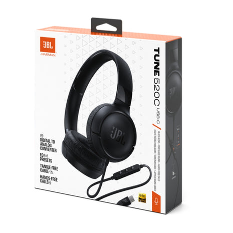 Audífonos JBL Tune 520C USB-C Diadema Hi-Res Audio Pure Bass Manos Libres y Micrófono para Celular Negro