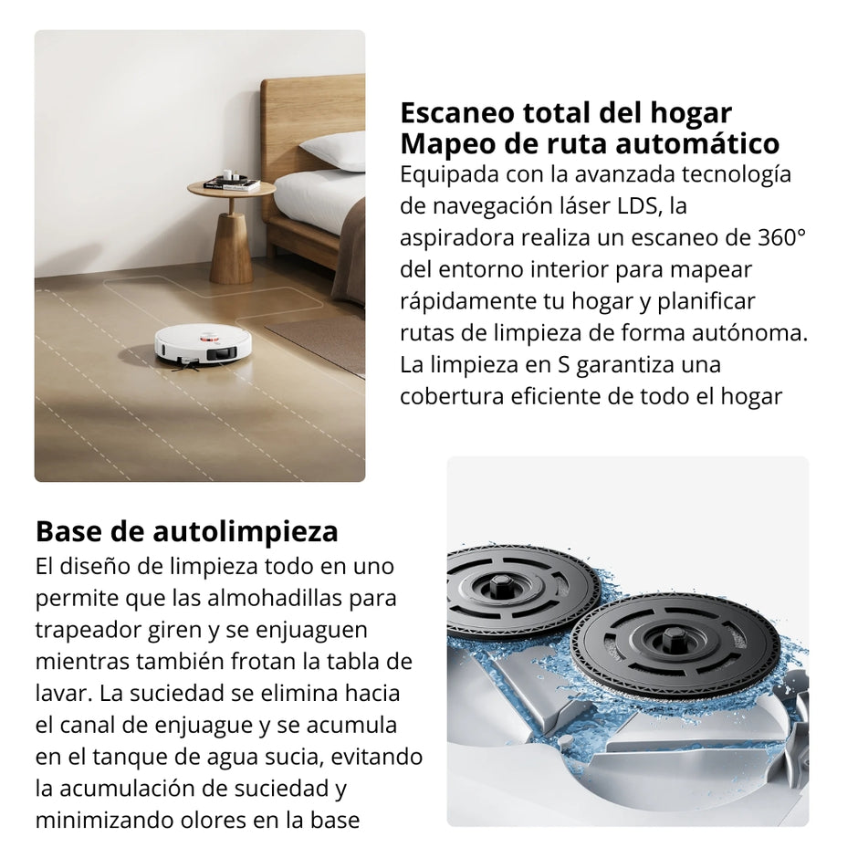 Aspiradora Robot Xiaomi H50 Pro 15000Pa Trapeado Brazos Extensibles Anti-Enredos Base Autovaciado 5200mAh