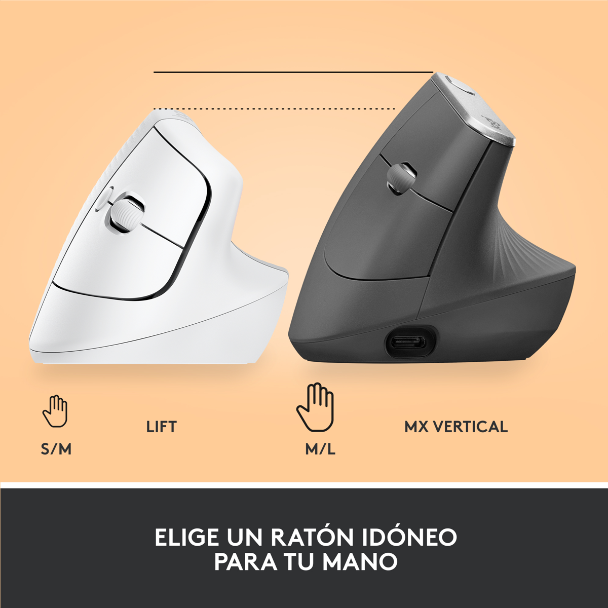Mouse Ergonómico Vertical Logitech Lift, Inalámbrico para Manos Pequeñas y Medianas, Blanco