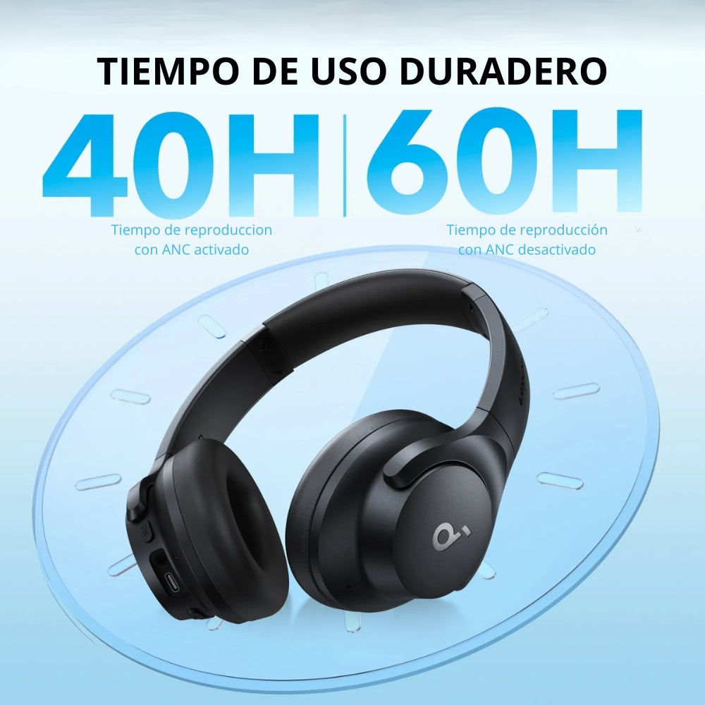 Audífonos Diadema Bluetooth Soundcore Q20i Cancelación Ruido Híbrida Hi-Res Batería ANC 40h/60h - Azul