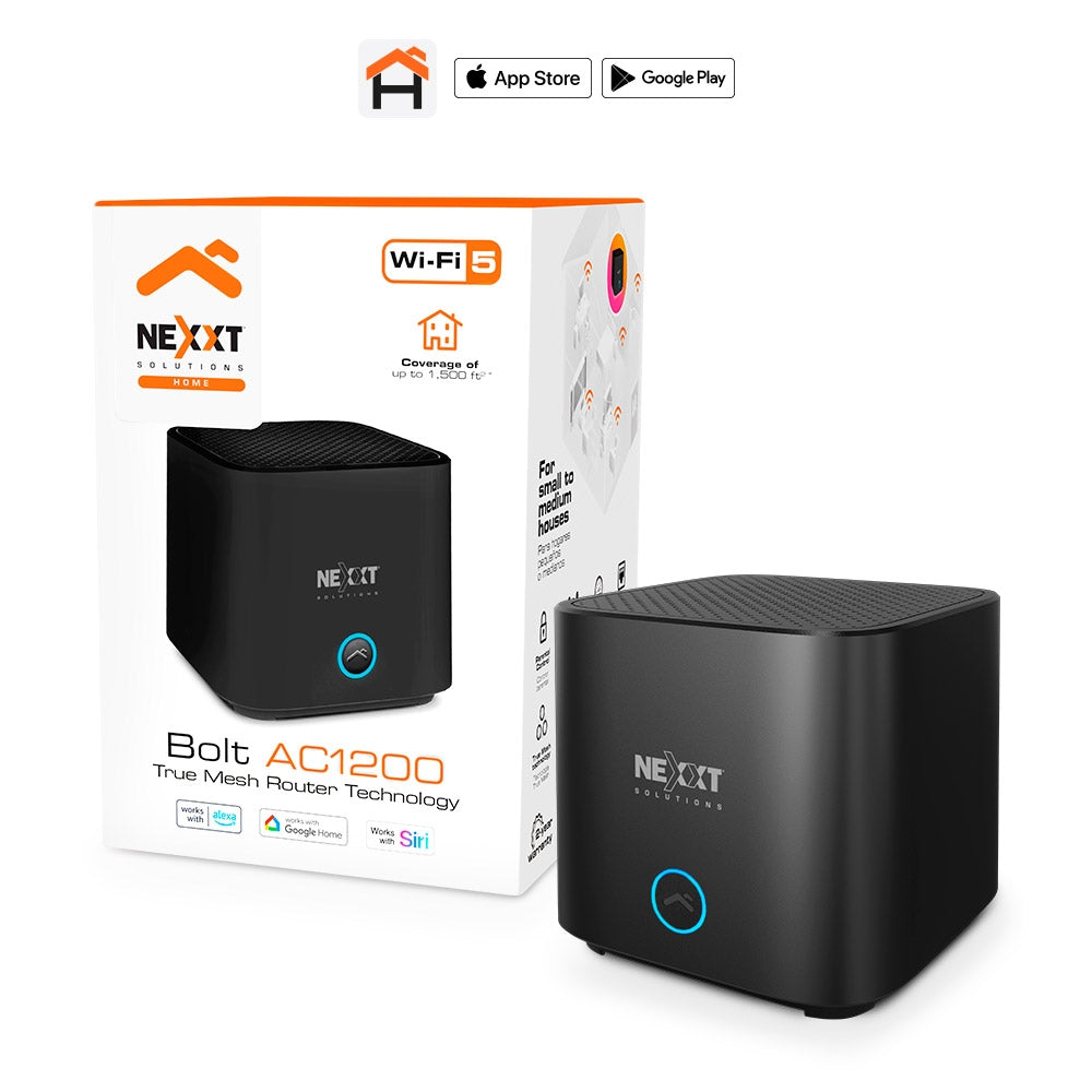 Router Nexxt Bolt Ac1200, Wi-fi 5, Tecnología Mesh, Compatible Google Home / Alexa / Siri, Negro