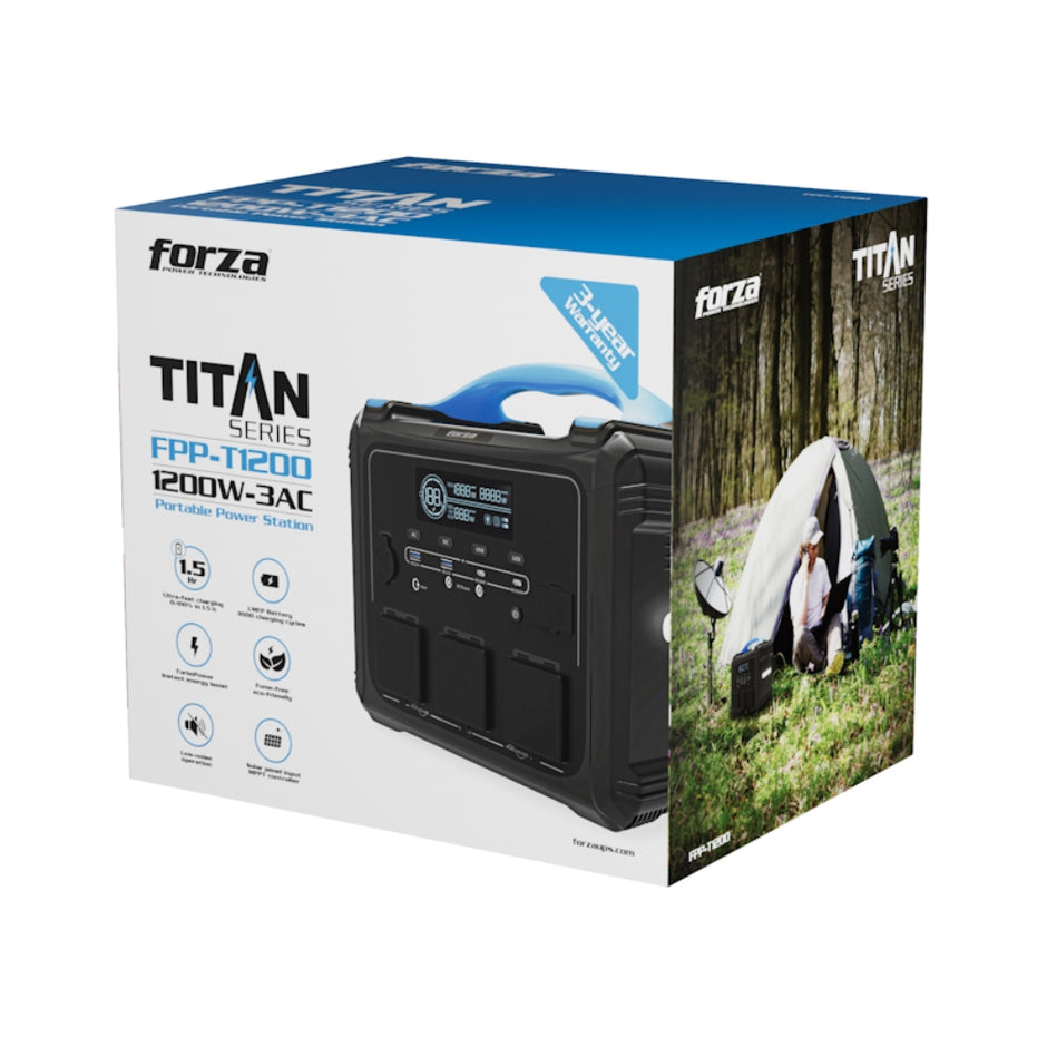 Planta Eléctrica Portátil Forza FPP-T1200 1200W Pico 2400W USB-C 100W Batería 10 Años 10 Puertos Camping
