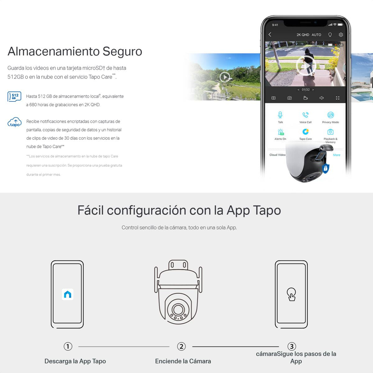 Cámara WiFi TP-Link Tapo C520WS 360° 2K QHD para Exteriores con Visión Nocturna a Color y Detección IA Avanzada + Micro SD 128GB