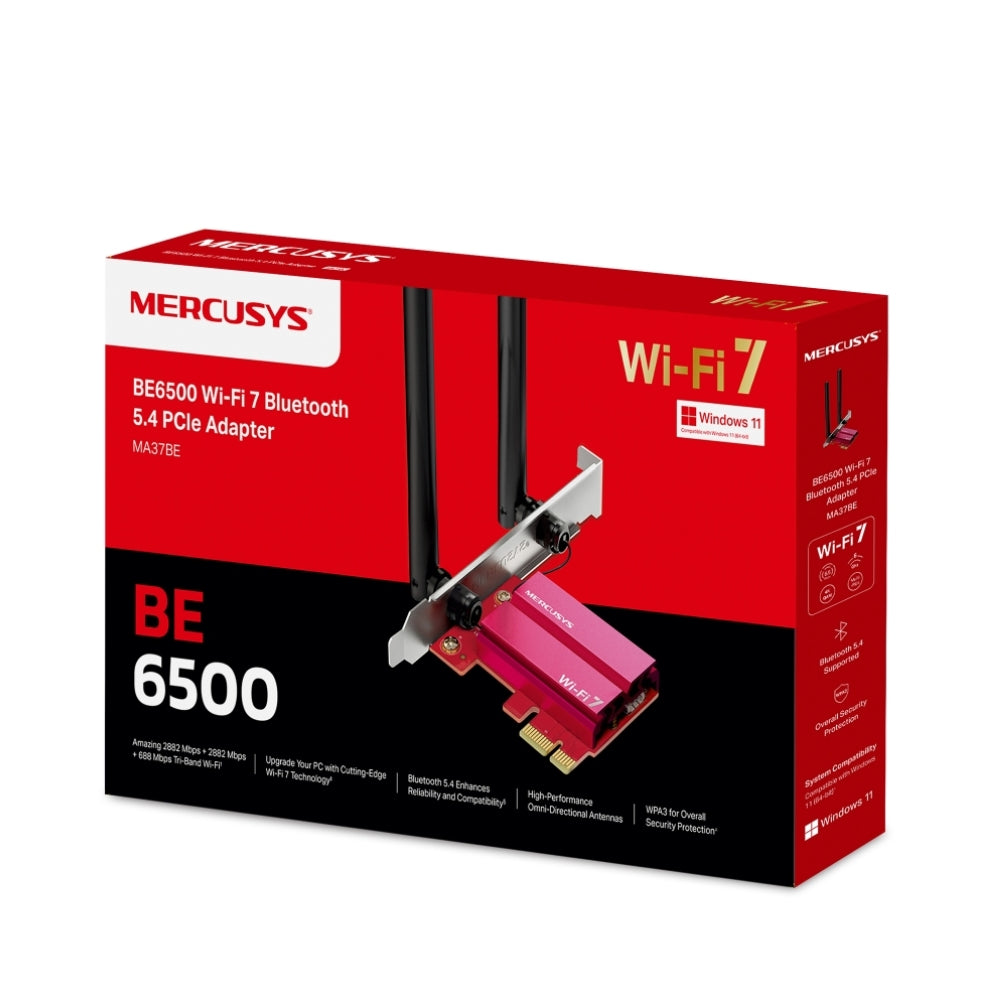 Adaptador de Red PCIe Mercusys MA37BE BE6500 WiFi 7, 6GHz + 5GHz a 2882Mbps y Bluetooth 5.4