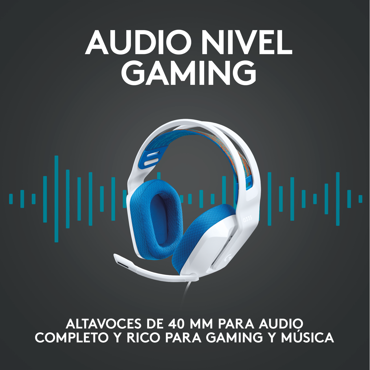 Diadema Gamer Alámbrica Logitech G335 Micrófono Flip to Mute Plug 3.5mm PC PS5 Xbox Switch - Blanco