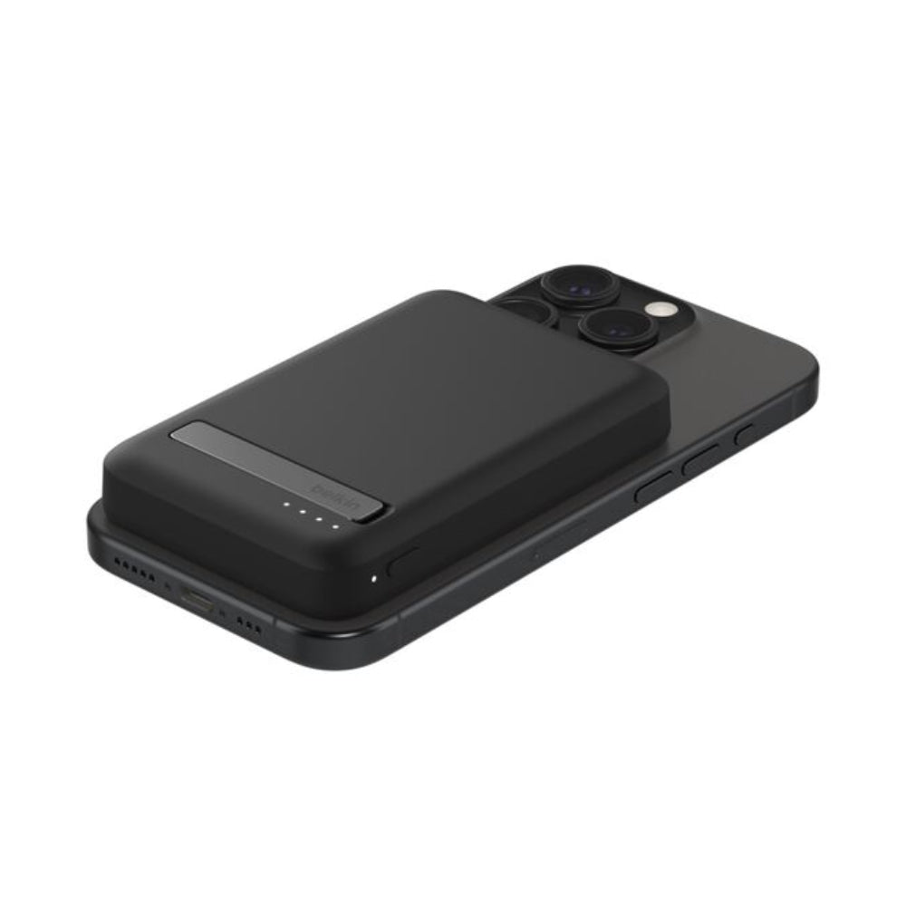 Batería Portátil Power Bank Belkin BoostCharge Pro 5000mAh MagSafe Qi2 Carga Rápida 15W y Stand - Negro