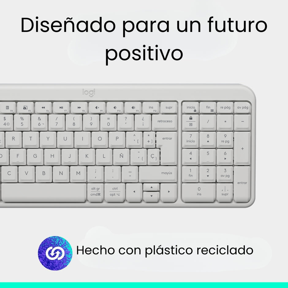 Teclado Bluetooth Inalámbrico Logitech K250 Compacto, Blanco