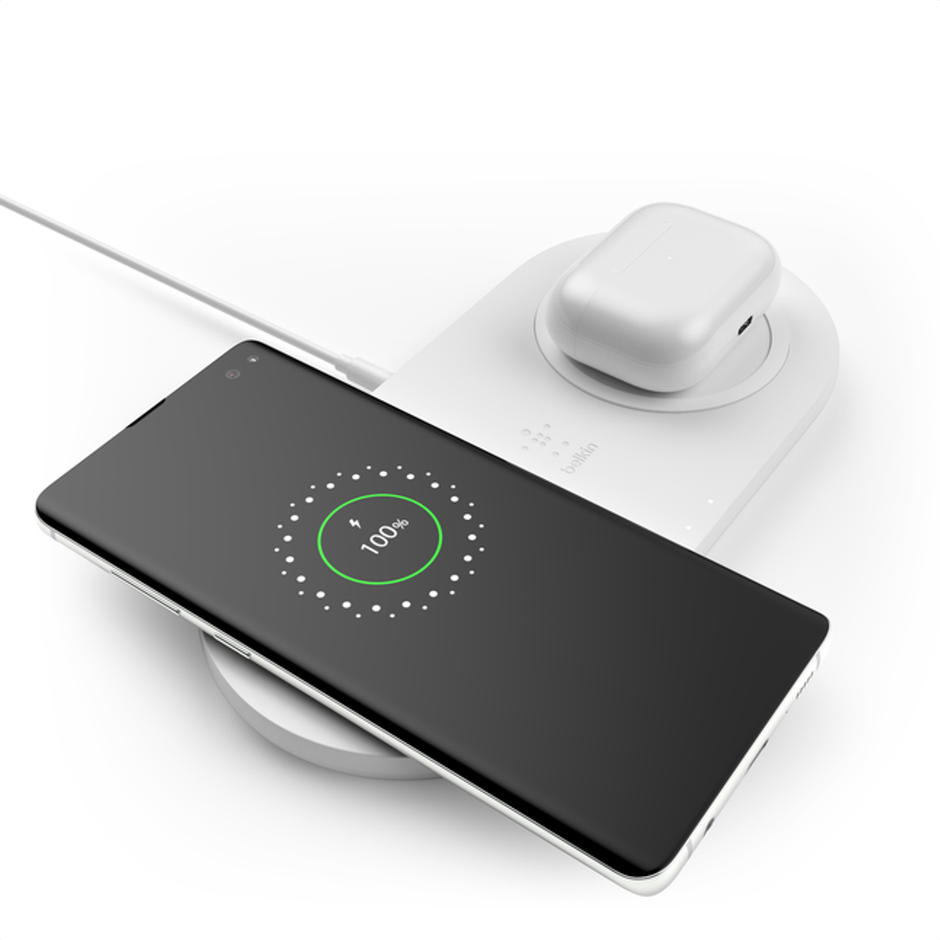 Base De Carga Inalámbrica Dual Qi 10w Belkin Boostcharge WIZ002TTWH Blanco
