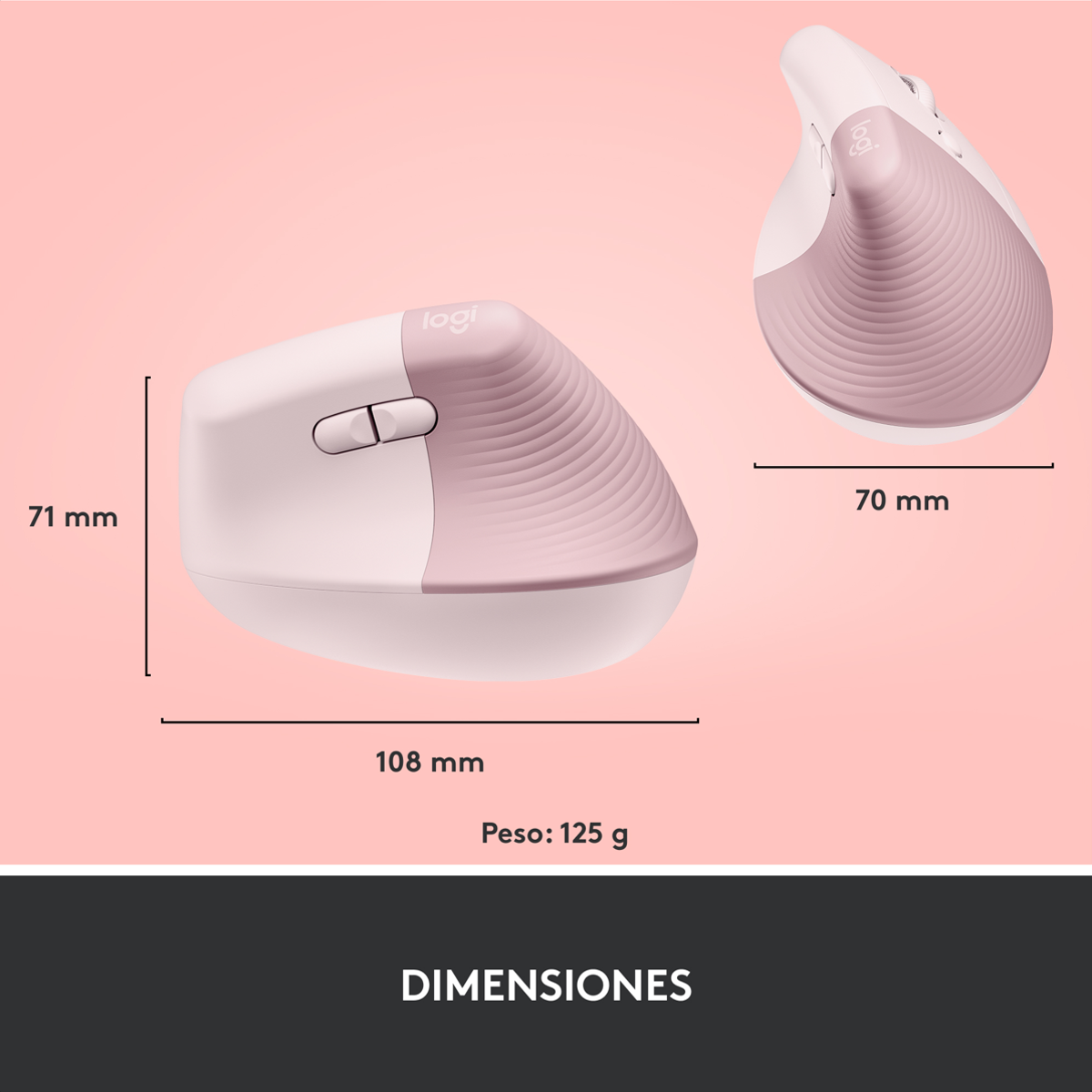 Mouse Ergonómico Vertical Logitech Lift, Inalámbrico para Manos Pequeñas y Medianas, Rosa