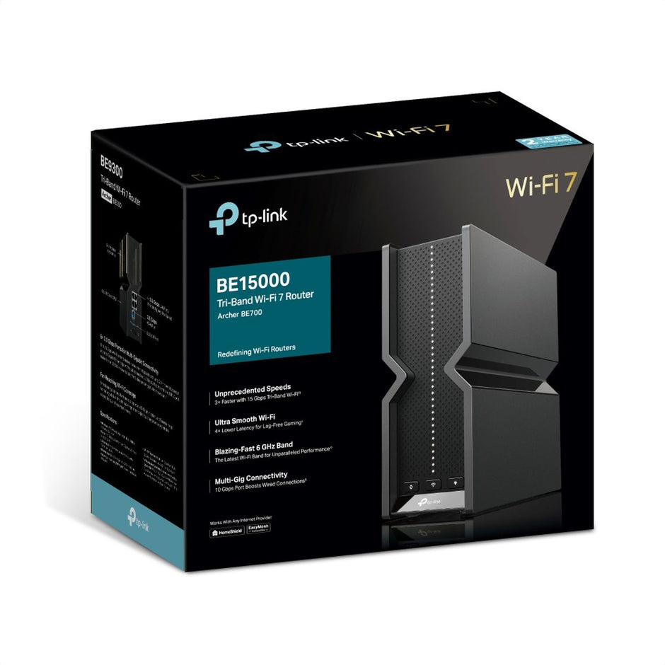 Router Wifi 7 BE15000 TP-Link Archer BE700, 15Gbps, puerto WAN 10 Gbps, puerto LAN 2.5 Gbps, EasyMesh y HomeShield
