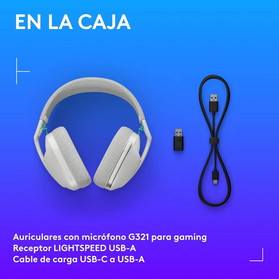 Audífonos Diadema Gamer Inalámbrica Logitech G321 LIGHTSPEED Bluetooth Flip-to-Mute PC/PS5/Switch - Blanco