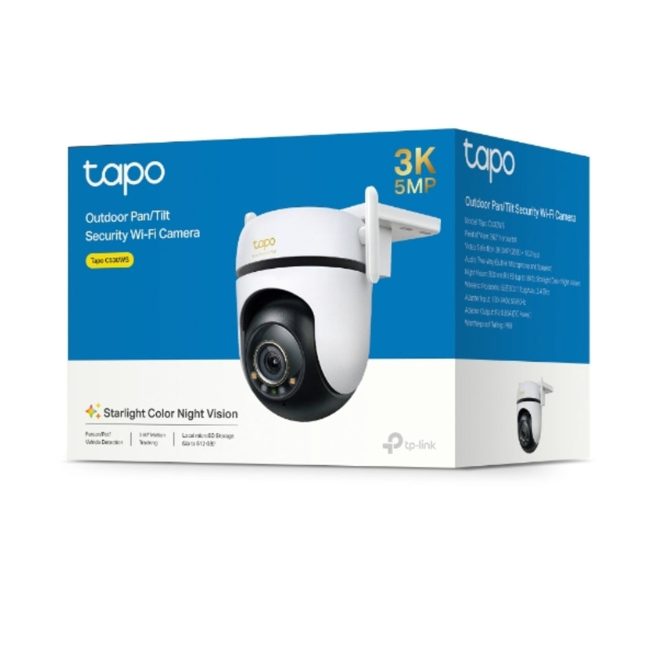 Cámara WiFi TP-Link Tapo C530WS 360° 3K 5MP para Exteriores con Visión Nocturna a Color y Detección IA Avanzada + Micro SD 128GB