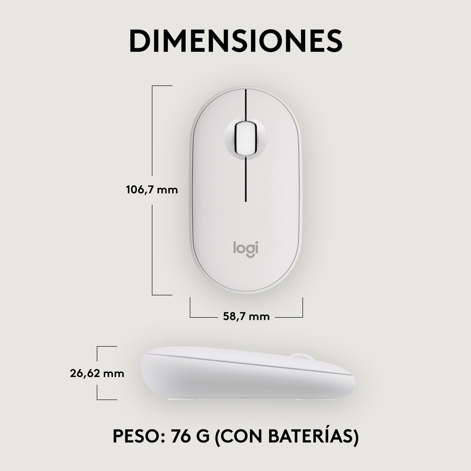 Mouse Bluetooth Multidispositivo Logitech Pebble 2 M350s, Blanco