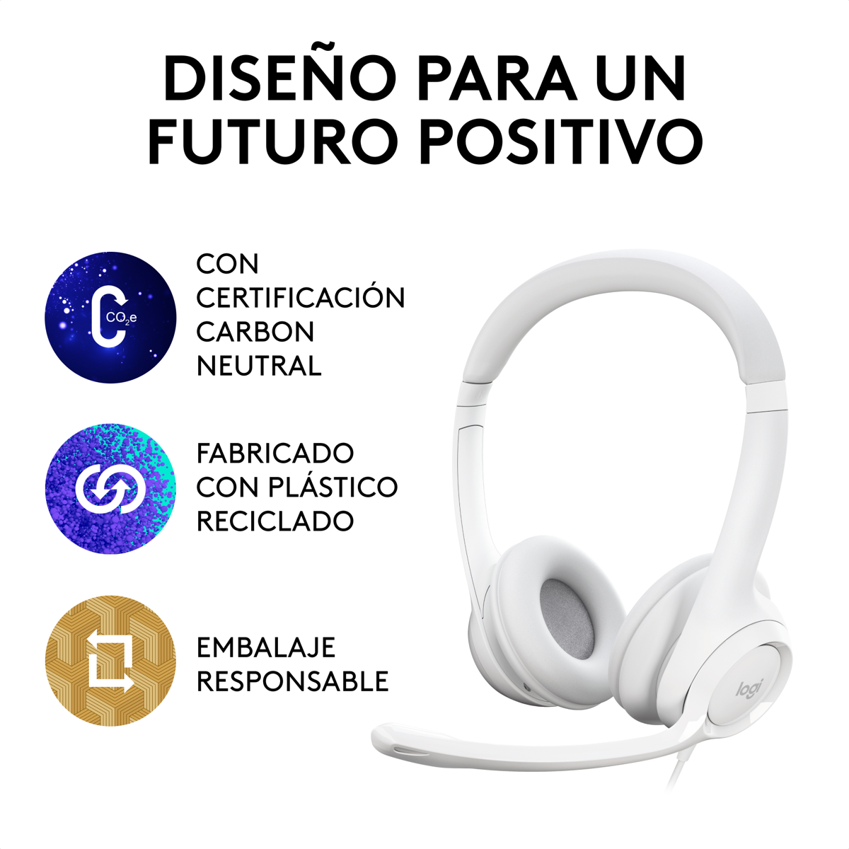 Audífonos Diadema USB Logitech H390 Micrófono Supresión de Ruido Audio Digital Control Mute - Blanco