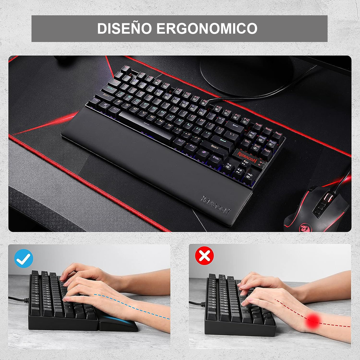 Reposamuñecas Gamer Redragon Meteor PO35 S Ergonómico Memory Foam Antideslizante 28.9 X 7.3 X2.0 CM