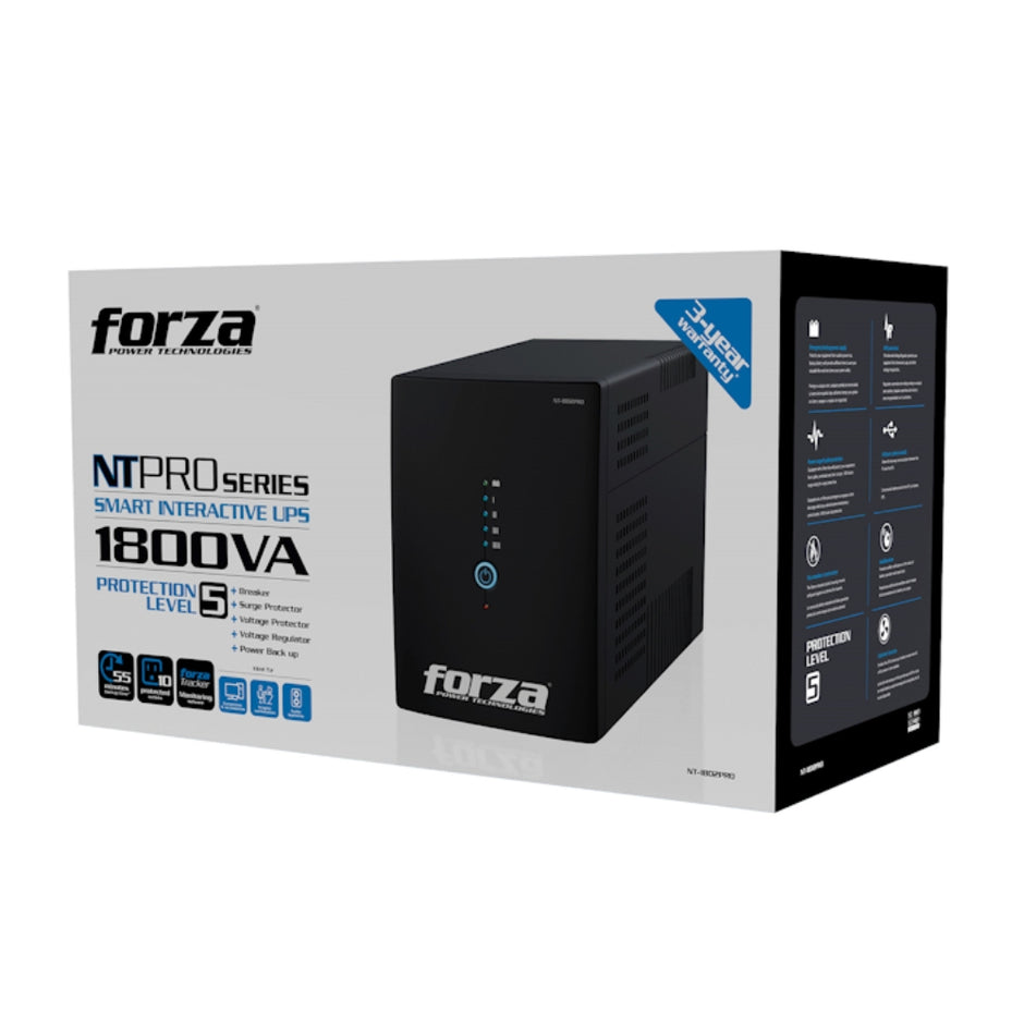 Ups Interactiva Forza NT-1801PRO 1800VA/900W 10 Tomas Protección Sobretensión Regulación AVR LED