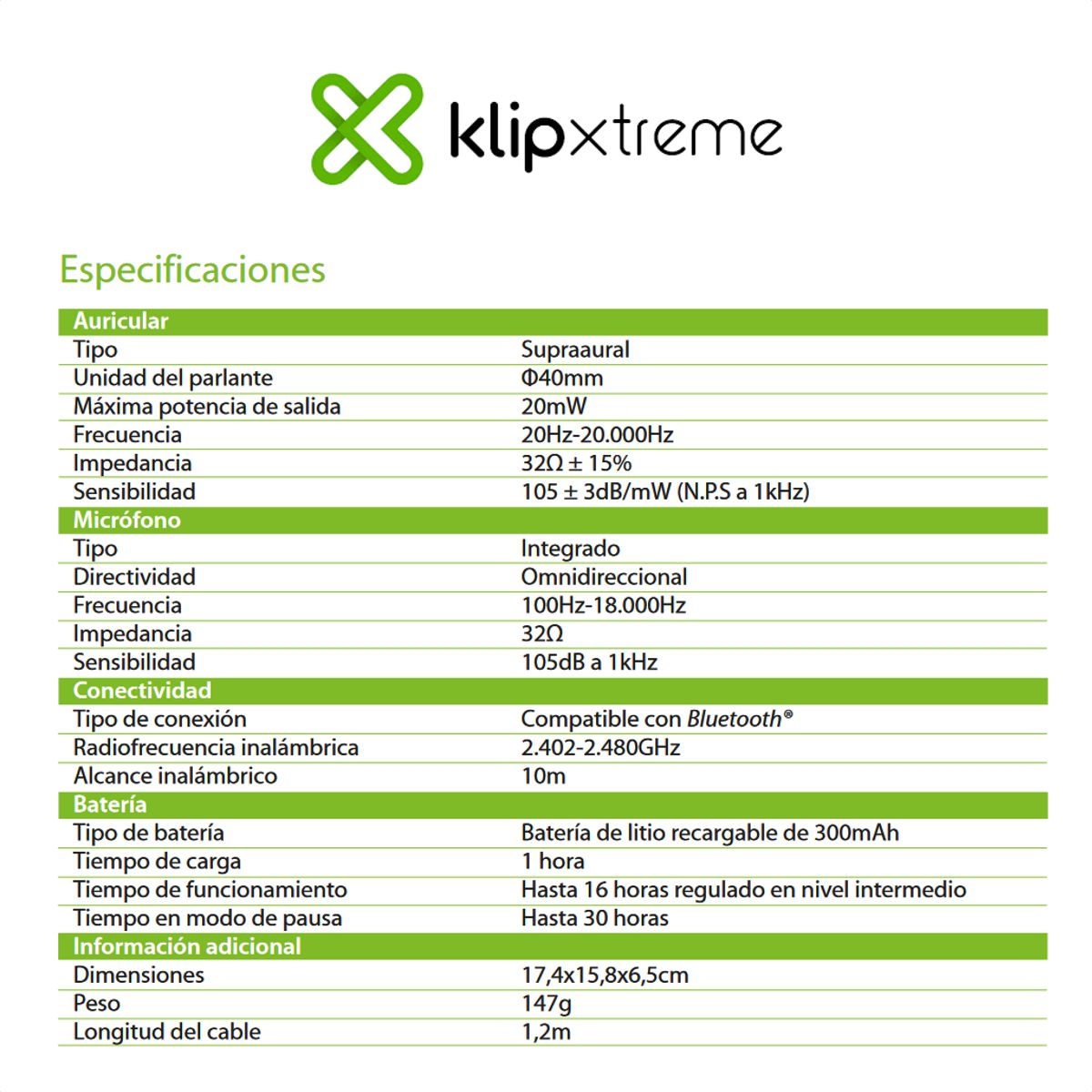 Diadema Inalámbrica Bluetooth Klip Xtreme Fury Pro KWH-001 con Micrófono / Rojo