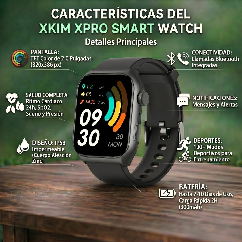 Reloj Inteligente Smartwatch XKIM X-PRO Llamadas Bluetooth 5.3 TFT 2.0” 320x386px 300mAh Caja Metal IP68