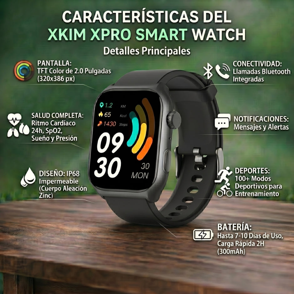 Reloj Inteligente Smartwatch XKIM X-PRO Llamadas Bluetooth 5.3 TFT 2.0” 320x386px 300mAh Caja Metal IP68