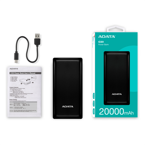 Cargador Portátil Power Bank 20000mAh ADATA C20 Negro