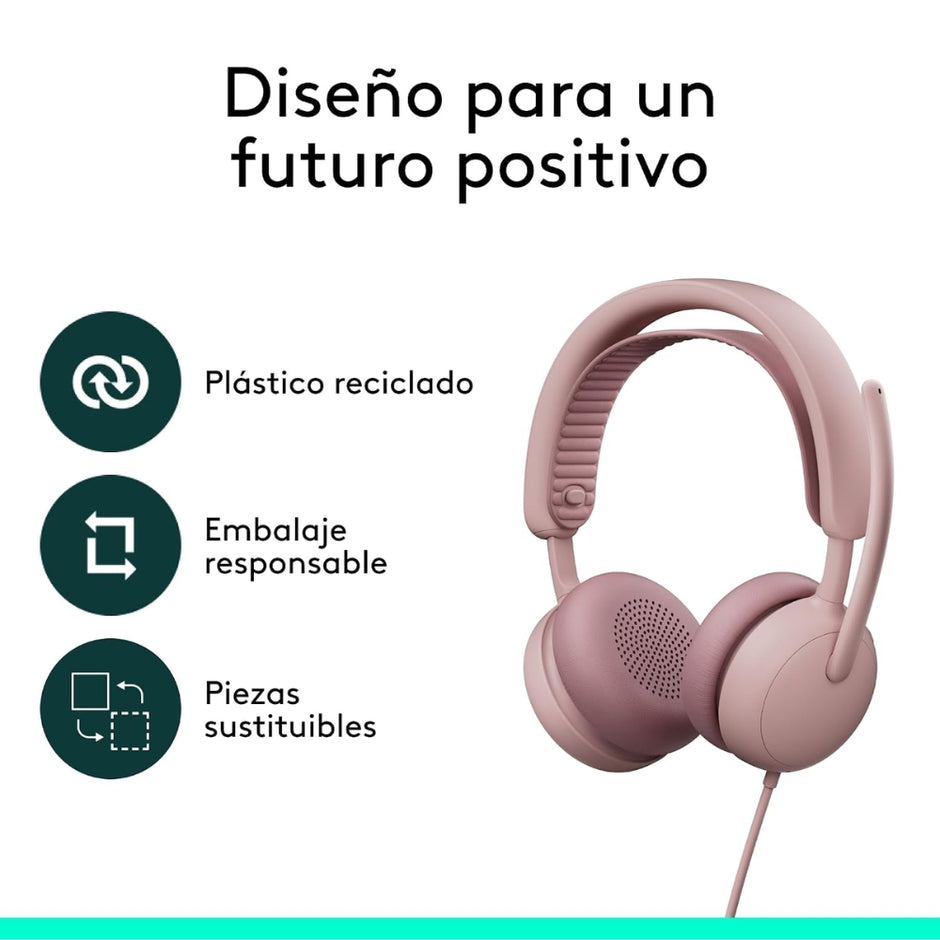 Audífonos Diadema Profesional Logitech Zone Wireless 2 ES Bluetooth ANC Híbrida Adaptativa - Rosado