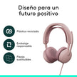 Audífonos Diadema Profesional Logitech Zone Wireless 2 ES Bluetooth ANC Híbrida Adaptativa - Rosado