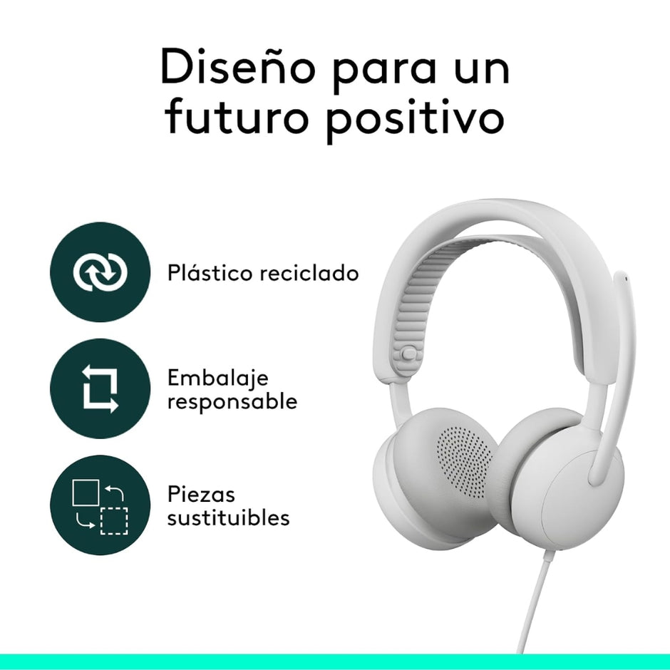 Audífonos Diadema Profesional Logitech Zone Wireless 2 ES Bluetooth ANC Híbrida Adaptativa - Blanco Crudo