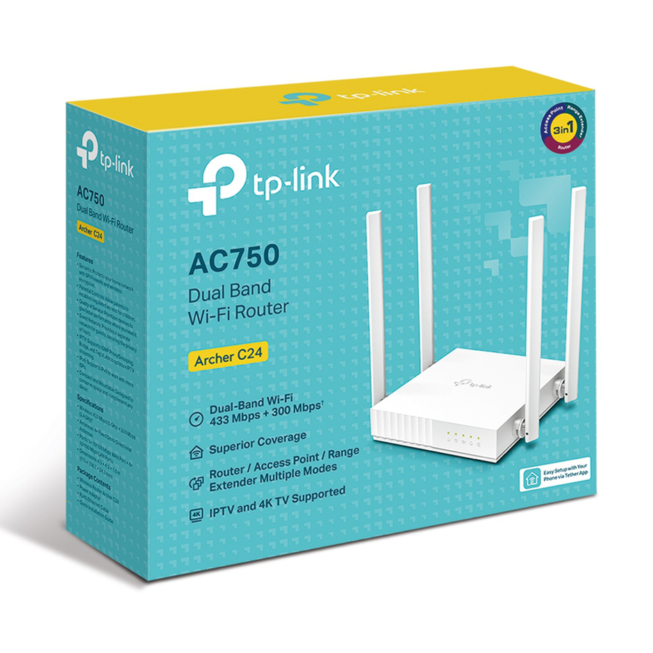 Router Inalámbrico Doble B 2.4 Ghz Y 5 Ghz Color Blanco Archer C24 Tp-link AC750