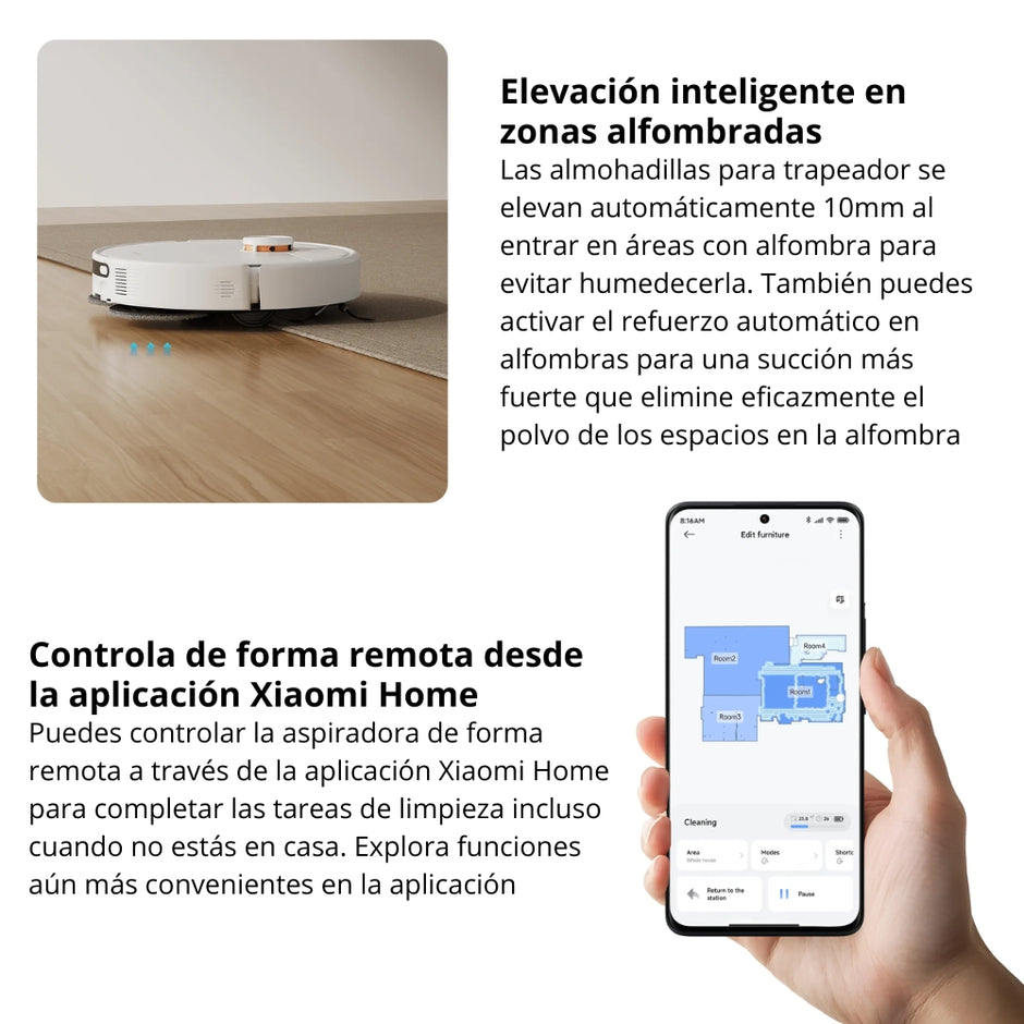 Aspiradora Robot Xiaomi H50 10000Pa Trapeado 180rpm Cepillo Lateral Anti-Enredos Base Autovaciado 5200mAh