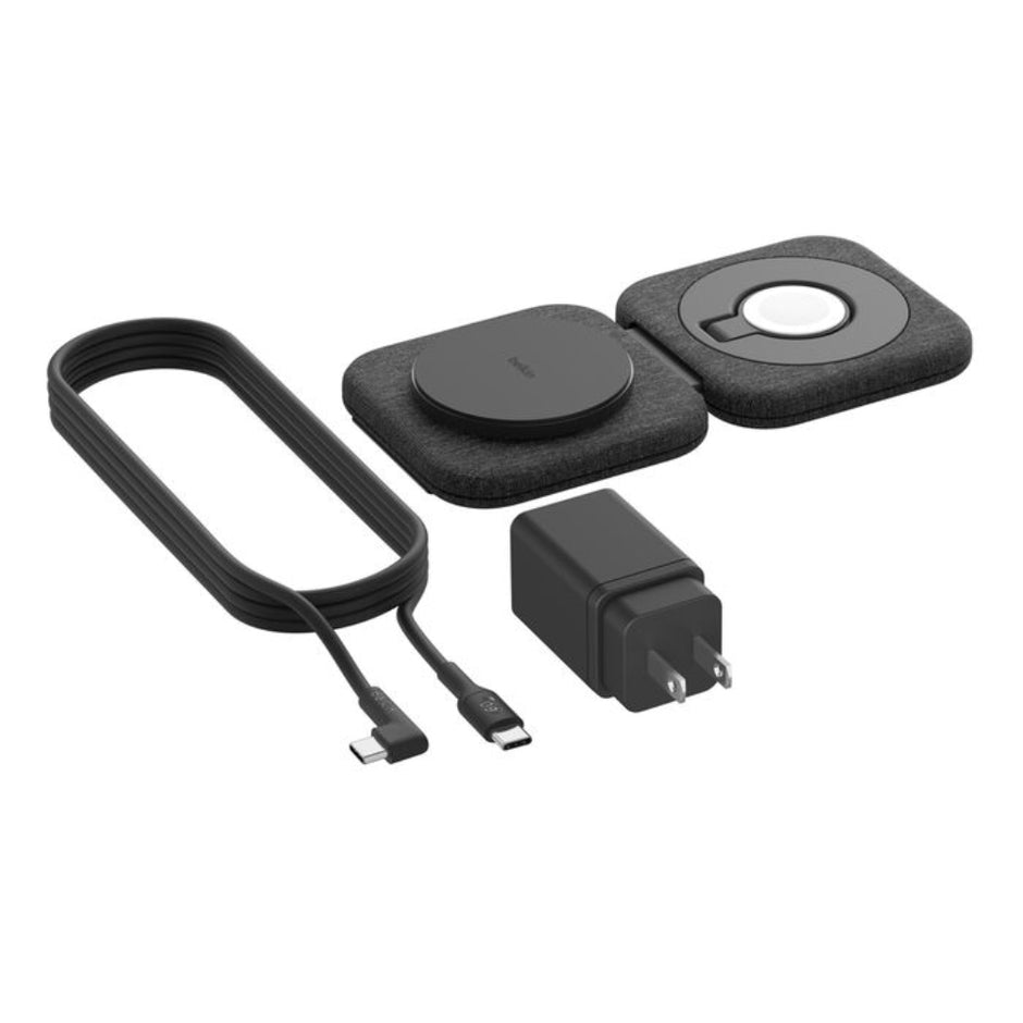Cargador Inalámbrico Belkin 2 en 1 Magnetic Travel Pad Qi2 WIZ026ttBK 15W iPhone AirPods Carga Rápida